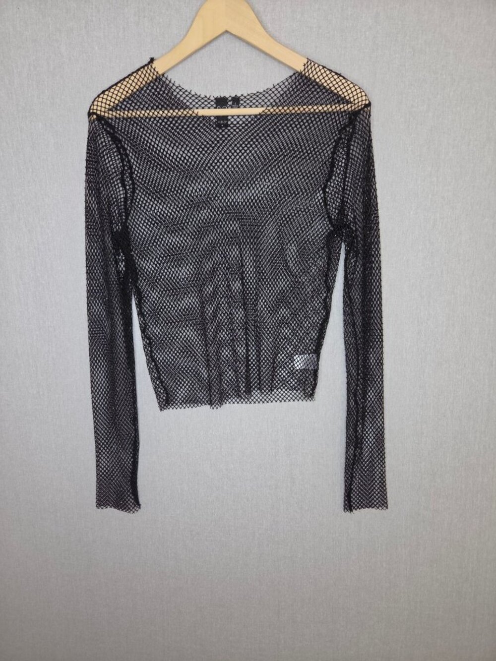 💙 Windsor Black Rhinestone Fishnet Mesh Long Sleeve Size L Sheer Top Party